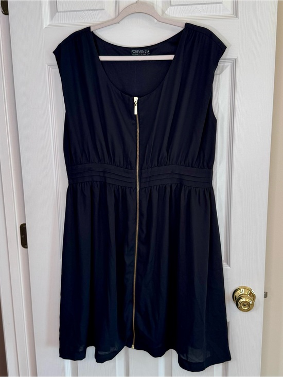 Forever 21 Dresses & Skirts - Black Sleeveless Skater Style Flowy A-Line Mini Dress with Zipper Detail Goth